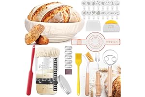 MZJAUVF Cesta de Fermentación, Banetones para Pan Redondo 25cm,Tarro de Masa Madre 700ml, Accesorios para Hornear Pan, Kit Completo de Panadero, Cesta de Prueba para Principiantes y Experimentados