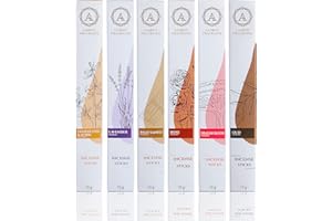 AAKRITI GALLERY AAKRITI Incenso Bastoncini di incenso naturale Masala | [15 Grammi] | Confezione assortita di sei lavanda, incenso e mirra, sangue di drago, rosa, palo santo, oud