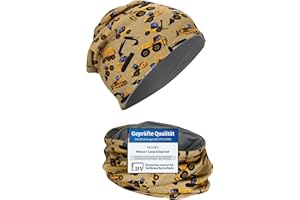 HECKBO Kids Beanie Kindermütze & Schlauchschal Set - Mädchen Jungen Junge - 95% Baumwolle - Herbst Frühling Winter (48–54 cm)