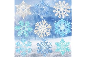 Dianelhall 45 Pcs Snowflake Cutouts Winter Bulletin Board Decorations Wonderland Paper Cutouts Christmas Blue Silver Wall Decals with Glue Points for Classroom Home Holiday Winter Party Supplies