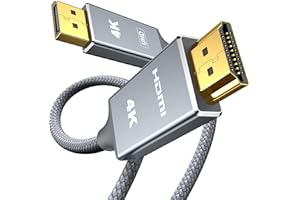 Snowkids DisplayPort auf HDMI Kabel 4K 1.8meter,DP für HDMI Verbindungskabel Nylon Geflochtener, DisplayPort zu HDMI UHD für HDTV,Monitor,Laptop,PC,Beamer