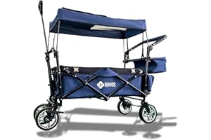FINOOS Chariot de Transport Pliable avec Toit | Charrette à Bras | Chariot à roulettes | Remorque de Transport | 2 Poches en Mesh et Une Poche extérieure fournies | Pliable (Bleu Marine)