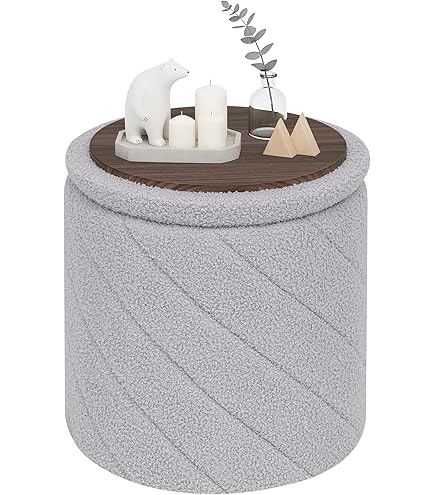 PINPLUS Opvouwbare Opbergkruk 43x43x45 cm, Poef met Deksel als Bijzettafel voor Woonkamer en Slaapkamer, Grijs