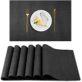 AUAUY Washable Placemats 6 Pieces 30 x 45 cm, PVC Non-Slip, Black | Stain-resistant and heat resistant, ideal for kitchen, di