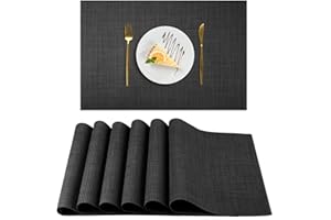 AUAUY Tischsets Abwaschbar 6er Set, Platzset PVC Hitzebeständig rutschfest Abgrifffeste, Gewebte Platzdeckchen, Platzdeckchen für Küche Speisetisch Hotel, Platz-Matten 45x30cm (Schwarz)