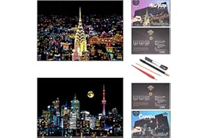 SiYear Scratch Painting Rainbow Paper Sketch Pads, City Series Night View DIY Art Craft Creative Gift, Scratchboard para Adultos y niños, con 4 Herramientas (16 X 11.2 Pulgadas)