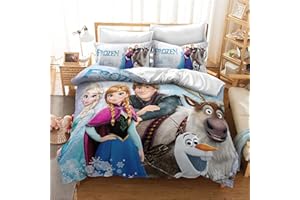 SMNVCKJ Frozen Elsa Olaf - Juego de Cama Infantil (100% Microfibra, impresión Digital 3D, con Funda de Almohada (4, Single 135×200CM)