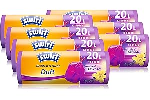 ‎SWIRL Swirl Duft-Müllbeutel Vanille-Lavendel mit Zugband, 20 Liter, 7 Rollen mit je 12 Beuteln