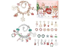 PEIRANUP Advent Calendar 2024 Girls Bracelet Christmas Countdown Calendar DIY Charm Bracelet Making Kit for Girls, Jewelry Gift Set Including 24 Charms Beads, 2 Bracelets pink