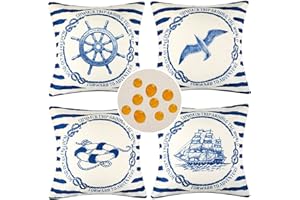 HOMESTILEZ Fundas para Almohadas Decorativos 40x40 cm Océano Fundas para Cojines Náutico Azul Marino Timón Velero Salvavidas Gaviota Funda Cojin Exterior para Sofá Sillas Patio Balcón Jardin Terraza Juego de 4