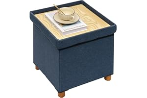 Bonlife Pouf Contenitore, Portaoggetti Baule, Poggiapiedi Pieghevole Quadrato， Cassapanca, per Ingresso, Soggiorno e Camera da Letto, Blu, 38x38x38 cm