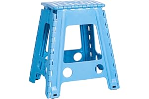JEVX Taburete Alto de Cocina y Baño de un Peldaño Plegable – Escalon Multiusos de 45 cm de Altura para Adultos y niños, Tamaño XXL, Soporta hasta 130KG, Asa de Transporte, Medidas 45 x 40 x 34 Azul