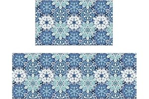 comfoyar Alfombras Cocina 2 Piezas, Felpudos para Cocina Antideslizante Lavables, Alfombrilla para Cocina 44 cm×75 cm + 44 cm×120 cm, Patrón Retro Azul