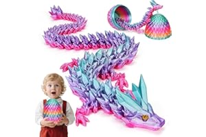 YILCER Magnetic Dragon Egg, 43CM 3D Printed Dragon, Dragons Fridge Magnet, 3D Printed Animals Set, Easter Gifts for Kids (Rainbow with eyes)