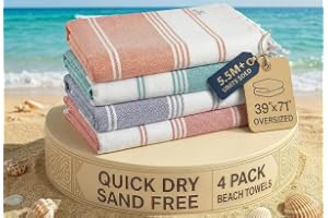 LANE LINEN 4 Pack Beach Towels - Cotton Rich Oversized, Pre-Washed Quick Dry, Extra Large Pool Towel, Lightweight Beach Towel