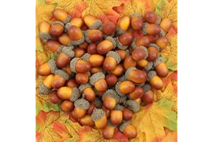 Kapokr 150 Stück Mini Künstliche Eicheln Simulation Eichel mit Natürlicher Eichelkappe Künstlicher Ahornblatt Eicheln Decor Craft für Herbstdeko Thanksgiving Halloween Weihnachtszeiten Deko