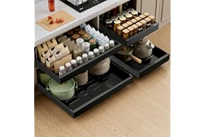 HASA zone Cajones Extraibles para Cocina con Película Nanoadhesiva, Cajon Telescopico Cocina de 42CM de Profundidad, Acero Carbono Bandeja Extraible Armario, Anchura Ajustable 34-48cm (Negro,2 pack)