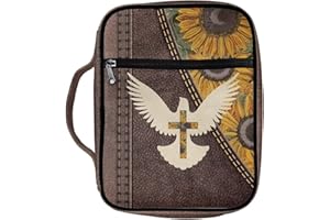 ZIATUBLES Bible Cover with Handle Leather Texture Sunflower Pigeon Pattern, Unisex Church Bible Cover Casual Bible Carrier for Prayer Study Christian Book Bag