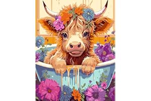 FEELIVE Vache Peinture par Numéro pour Adulte, Fleurs Kit de Peinture à l'huile sur Toile Bricolage pour Débutants Avec Pinceau Pigment Acrylique 30x40cm