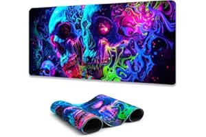 Simpkeely Horror Skull Mouse Pad, Blacklight Colorful Skeleton Gaming Large Non-Slip Rubber Base Mousemat, Glow in the Dark Abstract Desk Mat for Office Home - 80 x 30 cm