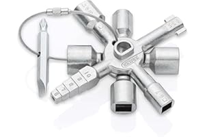 KNIPEX TwinKey Clé universelle pour armoires de commande, tous systèmes de fermeture usuels, 10 profilés, 2 croix, 1 clé, clé universelle, 00 11 01