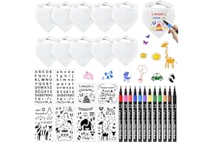 PATEMZON 10 Pièces Bavoir de Peinture, Coton Bavoirs Blancs pour Bébé avec 12 Stylos Textiles et 6 Pochoirs de Peinture, Bavoirs Bebe Naissance Imperméable, Cadeau pour Babyshower Party DIY
