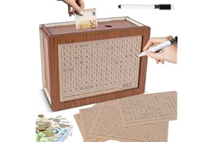 ENUTROF Skarbonka do liczenia pieniędzy Drewniane wielokrotnego użytku Skarbonka z licznikiem liczb Obiektyw dla dorosłych i dzieci z celami oszczędności