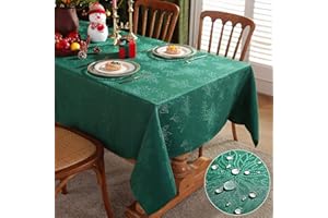SASTYBALE Jacquard Christmas Tablecloth Rectangle 152 x 213 CM, Waterproof Oil Proof Anti-Shrink Holly Leaves Damask Xmas Table Cloth, Fabric Table Cover for Kitchen Dining, Party, Holiday, Green