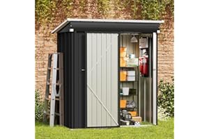 Amopatio Casetta da Giardino Metallo, Casetta Attrezzi Giardino Capanno da Giardino con Porta, 162 x 92 x 182 cm, Impermeabile Armadio per Esterno Porta attrezzi da giardino Lamiera zincata, Nero