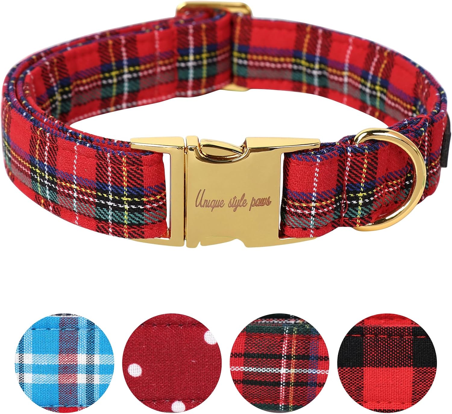 Unique style paws Dog Collar Pet Gift Adjustable Soft and Comfy Plaid Collars for Small Medium Large Dogs, Neck 10-16 inches