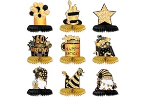 Falafoty 60. Geburtstag Tischdekoration, 9 Stück Geburtstag Bienenwabe Mittelstücke für Frauen Männer, Schwarz Gold Waben-Tischdekoration für 60 Jahre Geburtstag Mittel Tabelle Party Deko Zubehör