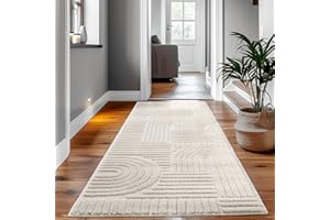 ‎SIMPEX SIMPEX Hochflor Teppich Wohnzimmer Küchenteppich Schlafzimmer Beige Läufer Flur Skandi Boho Teppich 3D Design Flauschig Weich, 80 x 250 cm, Creme