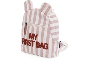CHILDHOME, Sac À Dos Enfant Bébé, Ecole, Maternelle, Crèche, Deux Compartiments, Contenance Adaptée Lunchbag/Bouteille, Boucle De Sécurité Amovible, Déperlant, My First Bag, Rayures Terracotta