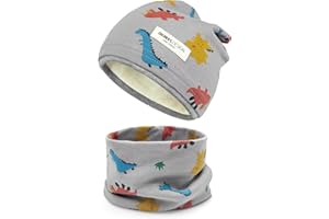 Kinder Beanie Mütze & Loop Schal Set, 95% Baumwolle Mütze Schal Set Mädchen Jungen 2-8 Jahren, Schlauchschal Warme Wintermütze Strickmützen für Herbst Winter Frühling