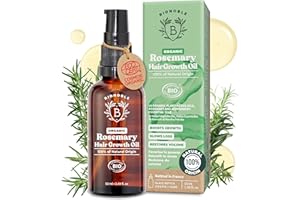 BIONOBLE Organic Rosemary Oil for Hair Growth - Slows Loss, Restores Volume, Nourishes the Scalp - Rosemary Hair Oil, Castor, Argan - 100% Natural and Vegan - Glass Bottle, Pipette, Pump - 50ml