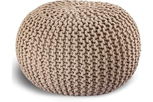 Casamia Pouf Ø 55 cm Pouf a maglia, 45 cm, per interni, diametro 45 cm, colore beige