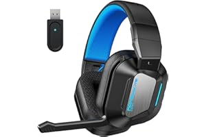 Skapendy Wireless Gaming Headset für PC, PS4, PS5, 2.4Ghz Verlustfreies Sound Gaming Kopfhörer Mit Mikrofon, Bluetooth Kabelloses Headset für Mac, Switch, Faltbares, Coole RGB, 50H+ Akkulaufzeit
