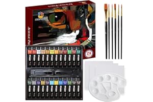 mancola 24 Colori Acrilici per Dipingere, set di Pittura con 6 Pennelli,1 tavolozza, 3 Tele, per Pittura Tela, Argilla, Tessuto, Ceramica, per Bambini, Principianti, Artisti