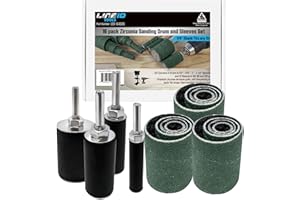 LINE10 Tools 16pk Zirconia Sanding Drum and Sleeves Set, Spindle Sander Attachment for Drill and Drill-Press, Die-Grinder, 2-inch Extra Long Surface, Ideal for Knife Making, Works on Stainless Steel