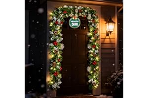 Soontrans Tannengirlande 5m mit 100 Warmweiße LED, Natürlich Leuchtend, Weihnachtsgirlande Strombetrieb mit Speicherfunktion & 8 Modi & 390 PVC Zweigen & 35 Kiefernnadeln & 25 Tannenzapfen & 15 Beeren