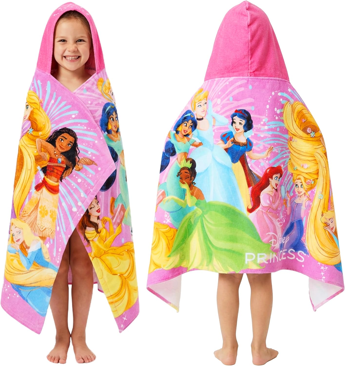Get Trend Disney Princess Poncho Toalla Niña con Capucha 2-6 Años, 100% Algodón Toalla de Baño Infantil, Piscina Playa Poncho de Natación con Capucha, Idea de Regalo Niña (Multi Princess)