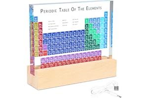 Acuxiaza Periodic Table of Elements : Acrylic Periodic Table Display with Colorful LED Lights Base Craft Decoration Teaching Tool Gift for Kid