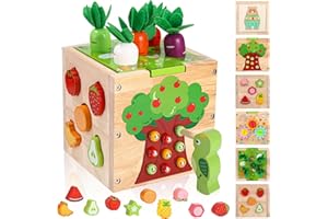 ZAXIVA Kostka aktywności dla niemowląt, drewniana zabawka Montessori 5 w 1 dla dzieci 1 rok, 49 sztuk edukacyjne gry sensoryczne sortownik kształtów dla niemowląt od 6 do 12 miesięcy