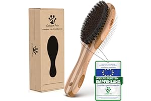 ‎GOLDEN PETS Bambus 2in1 Hundebürste & Katzenbürste I Glätten und Entfilzen I Mittel - langhaar Fell geeignet I Hundekamm für Unterwolle I + Gratis E-Book Pflegehandbuch