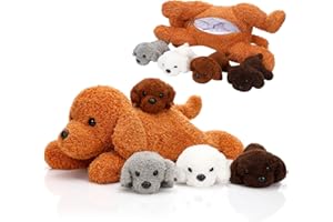 Skylety 5 Stück Welpen Kuscheltiere Mama Hundebauch mit 4 Niedlichen Plüschtier Hunde Spielzeug Kissen Weich und Kuschelig Stofftiere Welpen Sortiment für Geburtstag Weihnachten(Pudel)