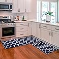 KMAT Kitchen Mat Sets [2 PCS] 0.47inch Cushioned Anti-Fatigue Area Rugs, Waterproof Non-Skid Heavy Duty PVC Ergonomic Comfort Standing Mats for Kitchen, Floor, Office, Blue