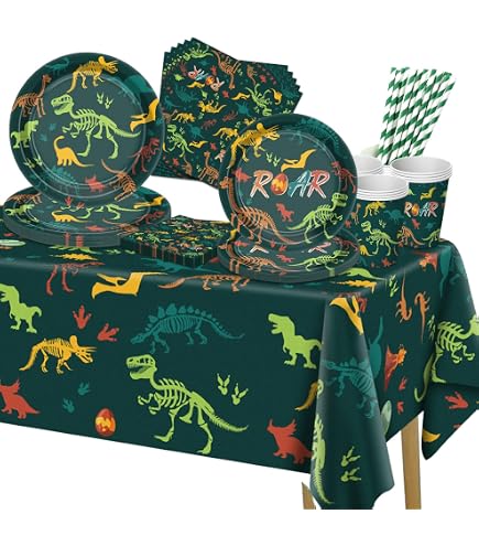 Dinosaurier Geburtstagsdekoration Set – 171 Teile Mit Tellern, Luftballons, Banner, Tischdecke