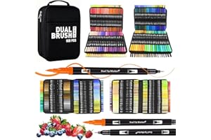 VAKKI Feutres Coloriage Adulte, 168 Couleurs Double Pointe Feutre Aquarelle pour Dessin,Feutres Coloriage Mandalas, Manga, Doodling et Calligraphie, Brush Pen pour Débutants et Artistes