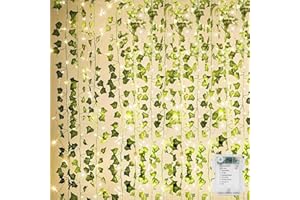 KASZOO 84Ft 12 Pack Artificial Ivy Garland Fake Plants Vine Hanging Garland with 80 LED String Light Hanging for Home Kitchen Garden Office Wedding Wall Decor Green