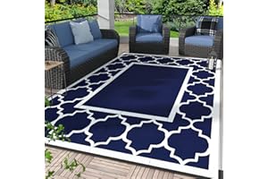 GENIMO Outdoor Rug 3'x5' Hallway Runner Rug Plastic Straw Rugs Waterproof Carpet Clearance Reversible Geometric Door Mat for Porch, RV, Patio, Hallway, Picnic, Balcony, Blue & White